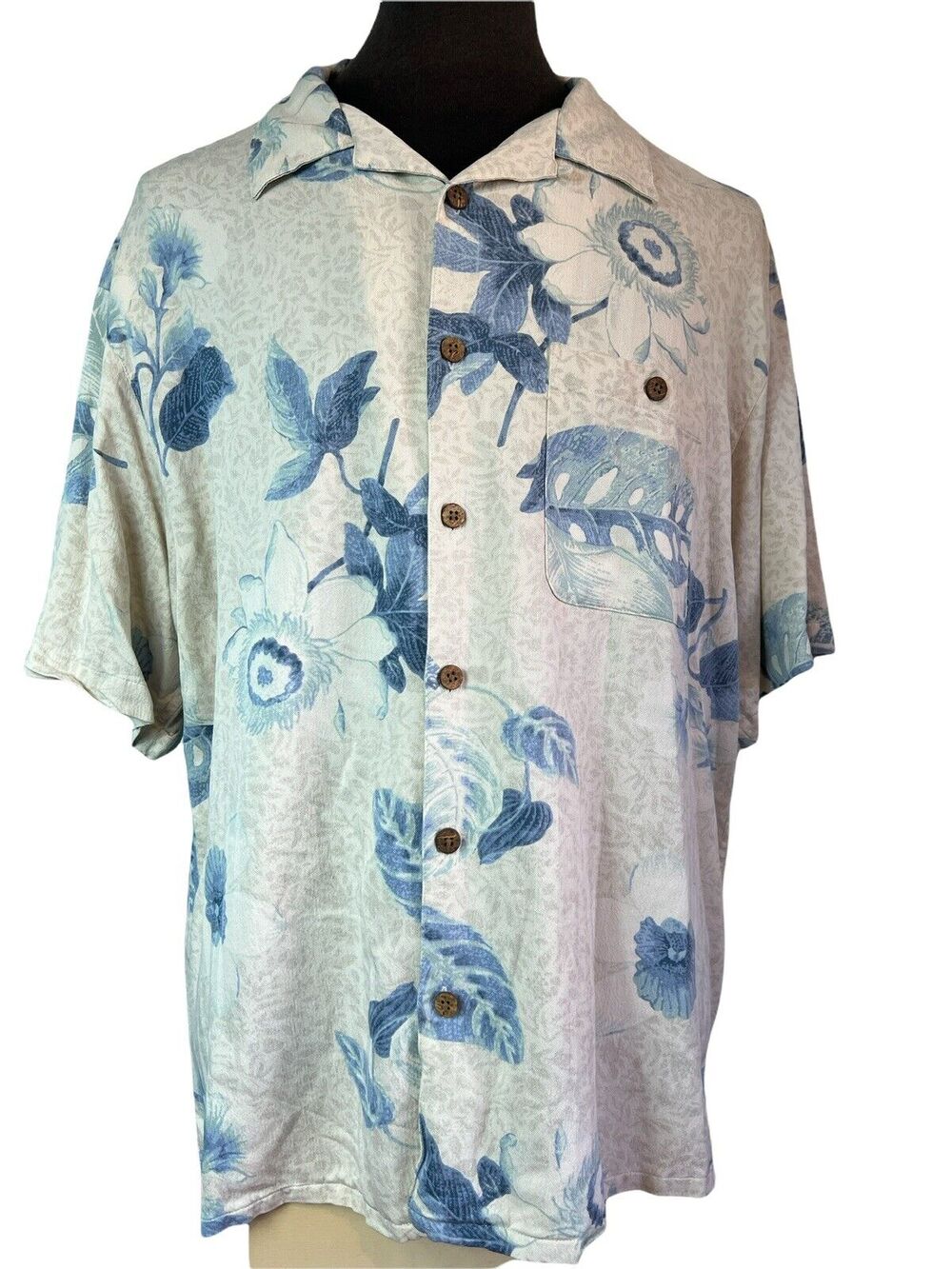 XXL Island Republic Silk Blue Taupe Hawaiian Shirt